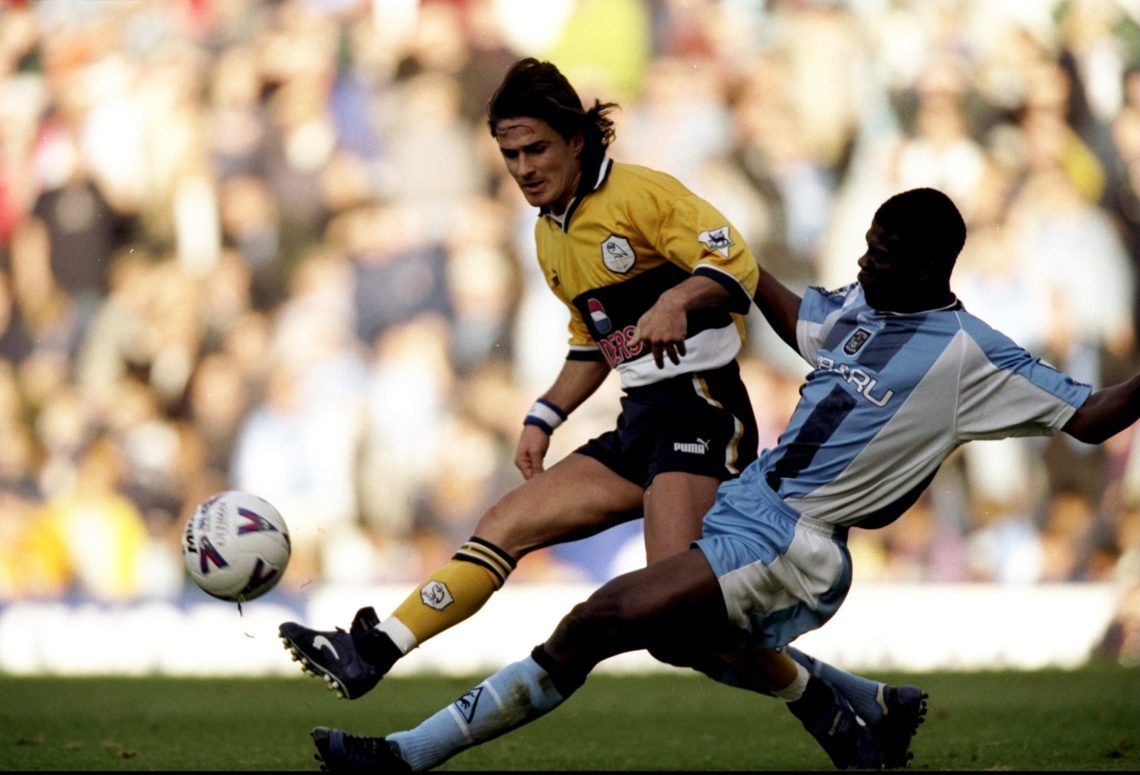 19 Oct 1998: Benito Carbone of Sheffield Wednesday is challenged by George Boateng of Coventry during the FA Carling Premiership match played in C...